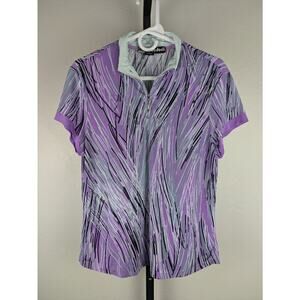 Jamie Sadock size Medium short sleeve fitted knit top 1/4 zip purple print